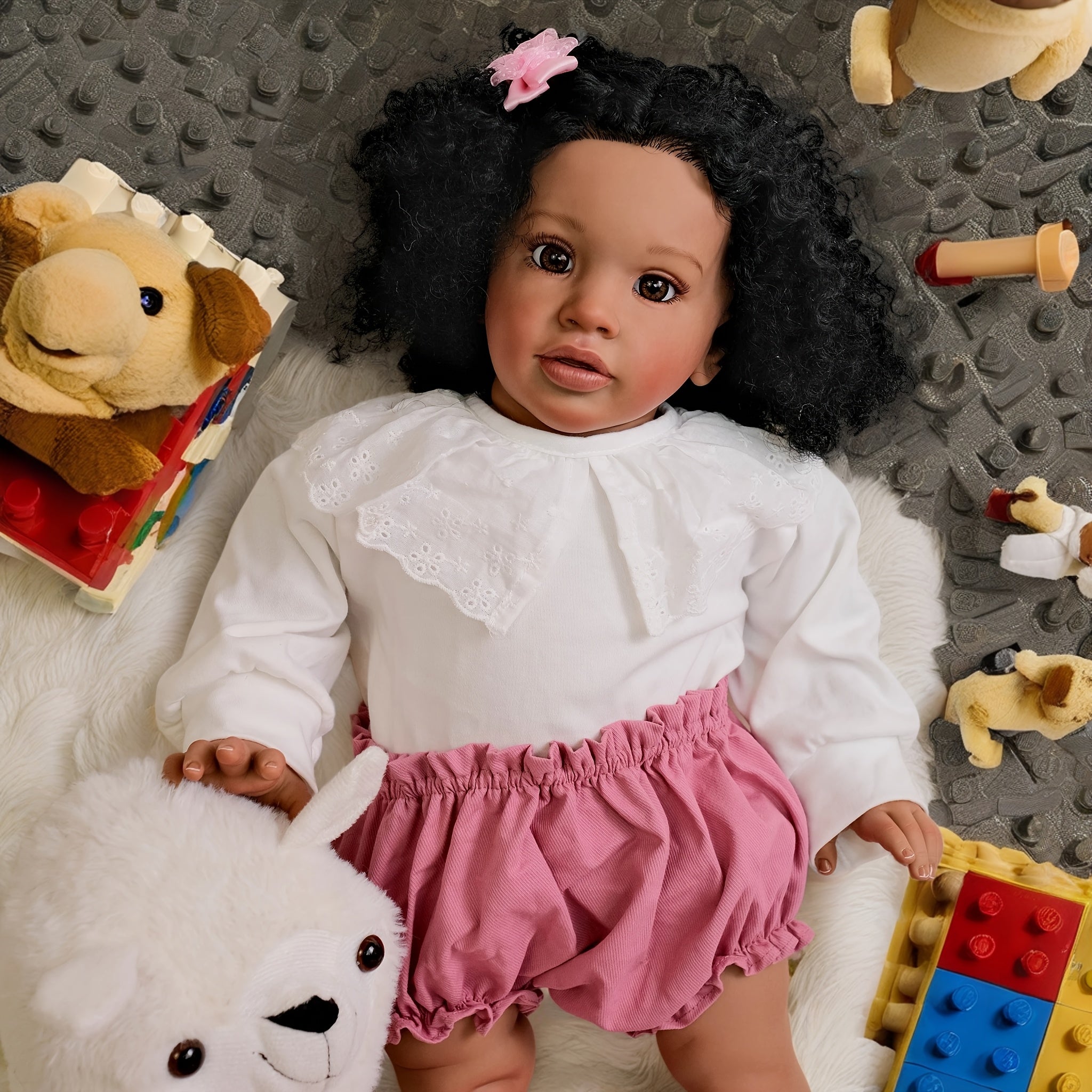 Realistic 66cm Doll with Long Curly Hair & Lace Outfit Collectible Doll