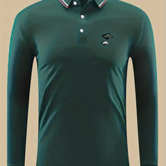 Dog Print Men's Casual Long Sleeve Polo Shirt