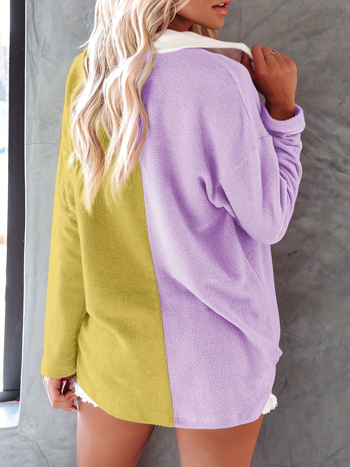Long Sleeve Block Jacket Button Up Casual Outerwear Women's Clothing