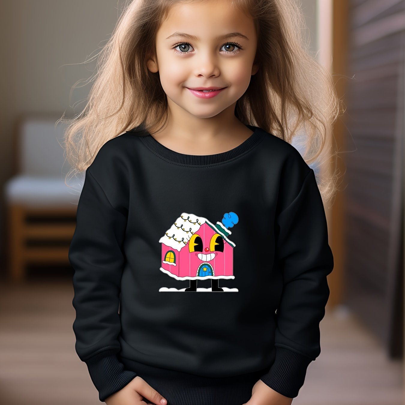 Cartoon Houseman Graphic Sweatshirt Kids Christmas Gift
