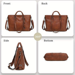 Vintage Tote Bag Vegan Faux Leather Top Handle Anti-Theft Crossbody Bag