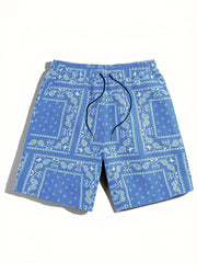 Retro Pattern Print Men's Breathable Shorts with Side Pockets