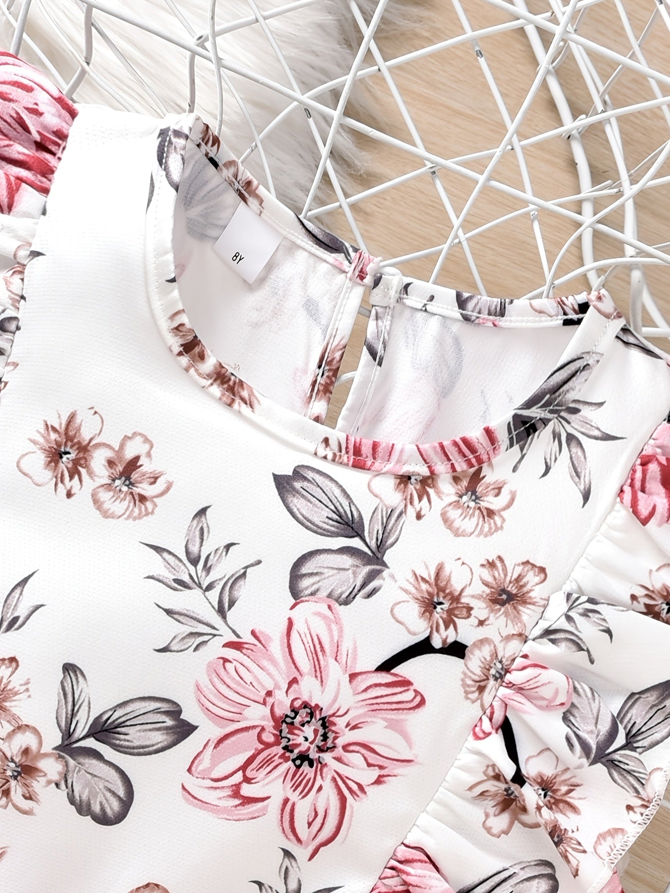 Girl's Floral Print Tank Top & Belted Skirt Set