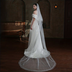 Double Layer Bridal Head Veil with Comb and Satin Edge
