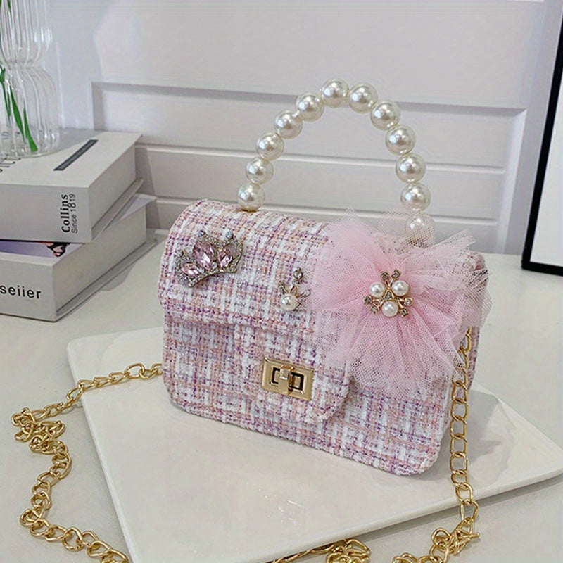 Girls Princess Messenger Bag Mini Crossbody Purse Faux Pearl Handle