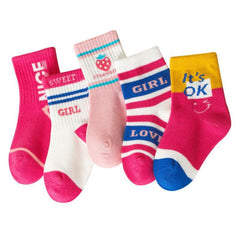5pairs Girls Kids Casual Sports Socks Strawberry Sweet Thin Breathable