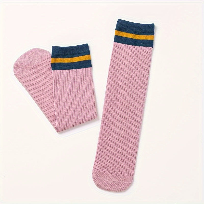 7 Pairs Girls Striped Knee High Socks Breathable Long Stockings