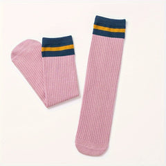 7 Pairs Girls Striped Knee High Socks Breathable Long Stockings