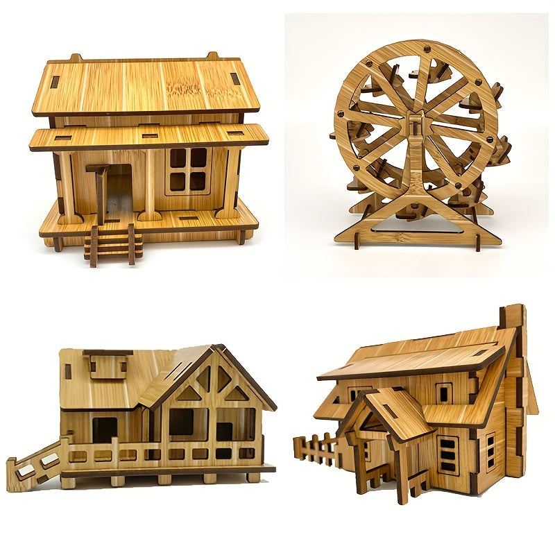 Wooden 3D Puzzle Building Blocks La Ferme DIY Model Kit Brain Teaser Puzzles