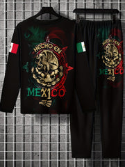 Mex Eagle Pattern Men's 2 Pc Outfits Long Sleeve T-shirt & Sweatpants Set