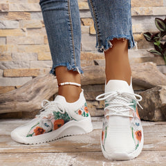 Floral Print Lace-Up Sneakers Lightweight Soft Shoes