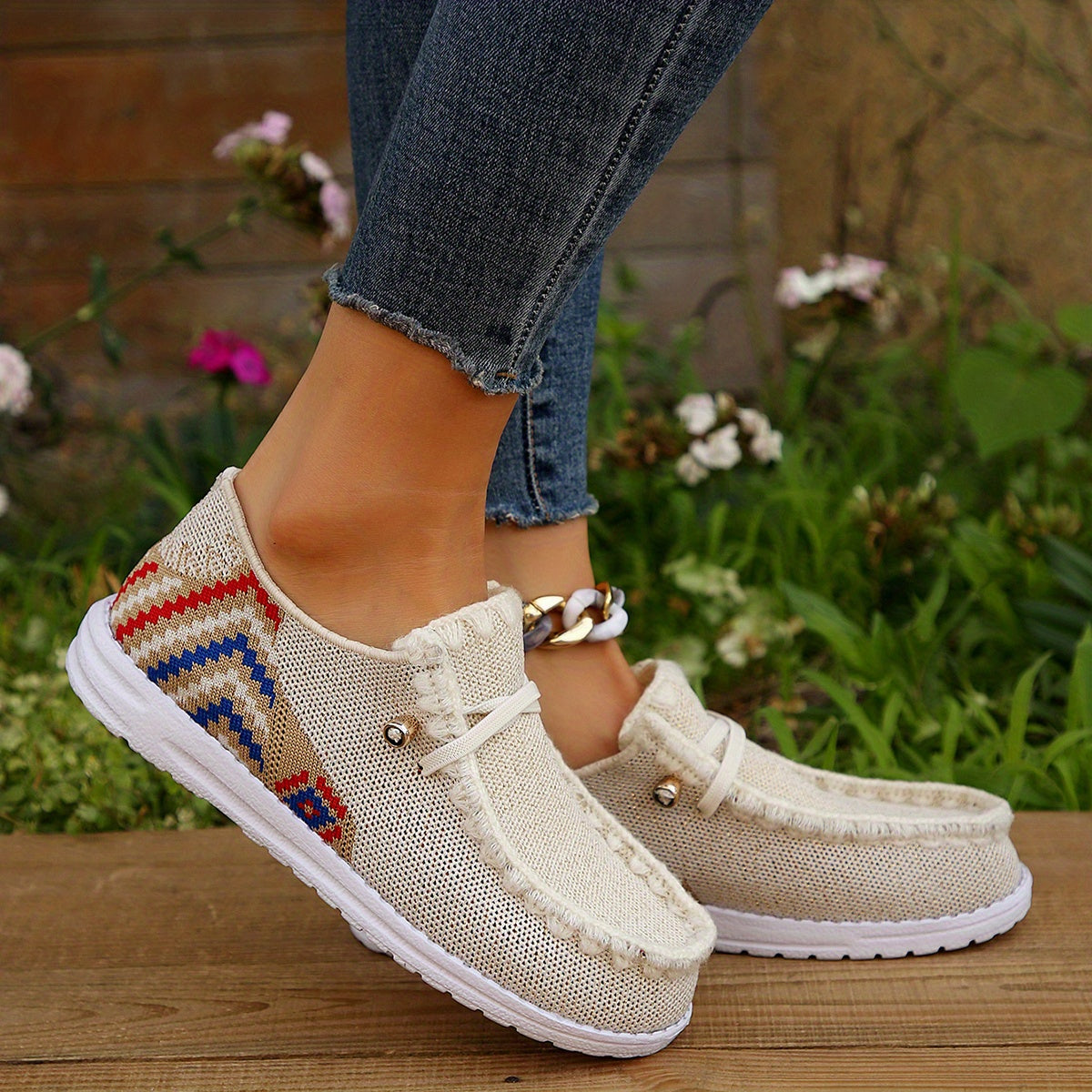 Women's Geometric Flat Loafers Round Toe Walking Shoes