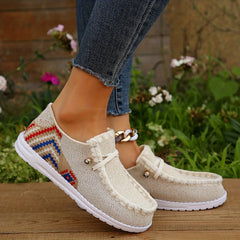 Women's Geometric Flat Loafers Round Toe Walking Shoes