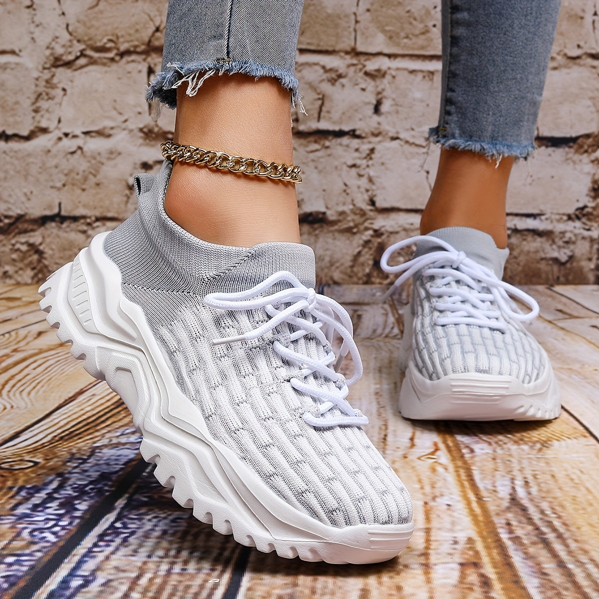 Bamboo Pattern Socks Sneakers Lace Up Outdoor Running Shoes