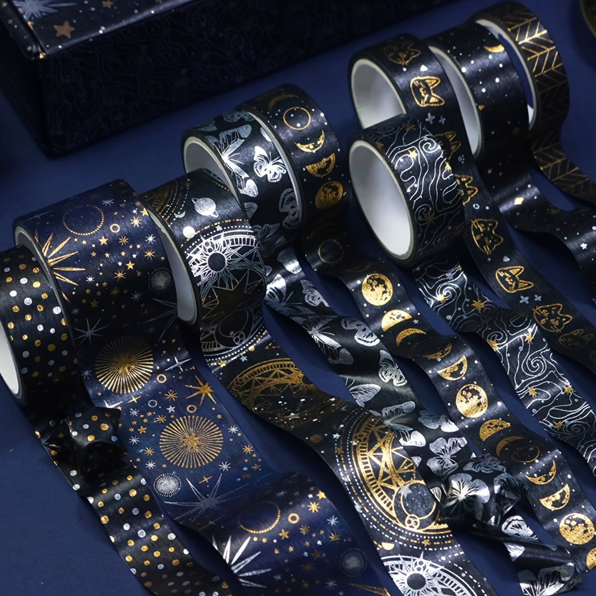 9pcs Golden Washi Tearable Tape for Journal Art Craft DIY Gift Wrap