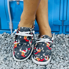Christmas Style Grey Deer Print Canvas Shoes Lightweight And Comfortable