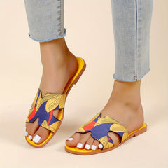 Women's Graffiti Style Flat Slides Open Toe Non Slip Shoes