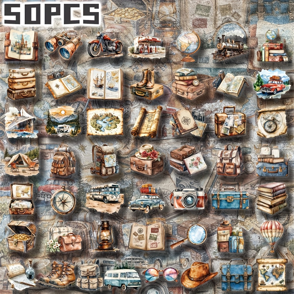 50pcs Vintage Travel Stickers for Luggage Water Bottle
