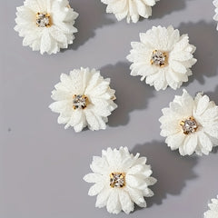 10pcs Chinese Bridal Fabric Flower Hair Clip Set with Rhinestone Center