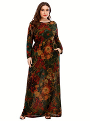 Allover Print Long Sleeve Maxi Dress With Pockets