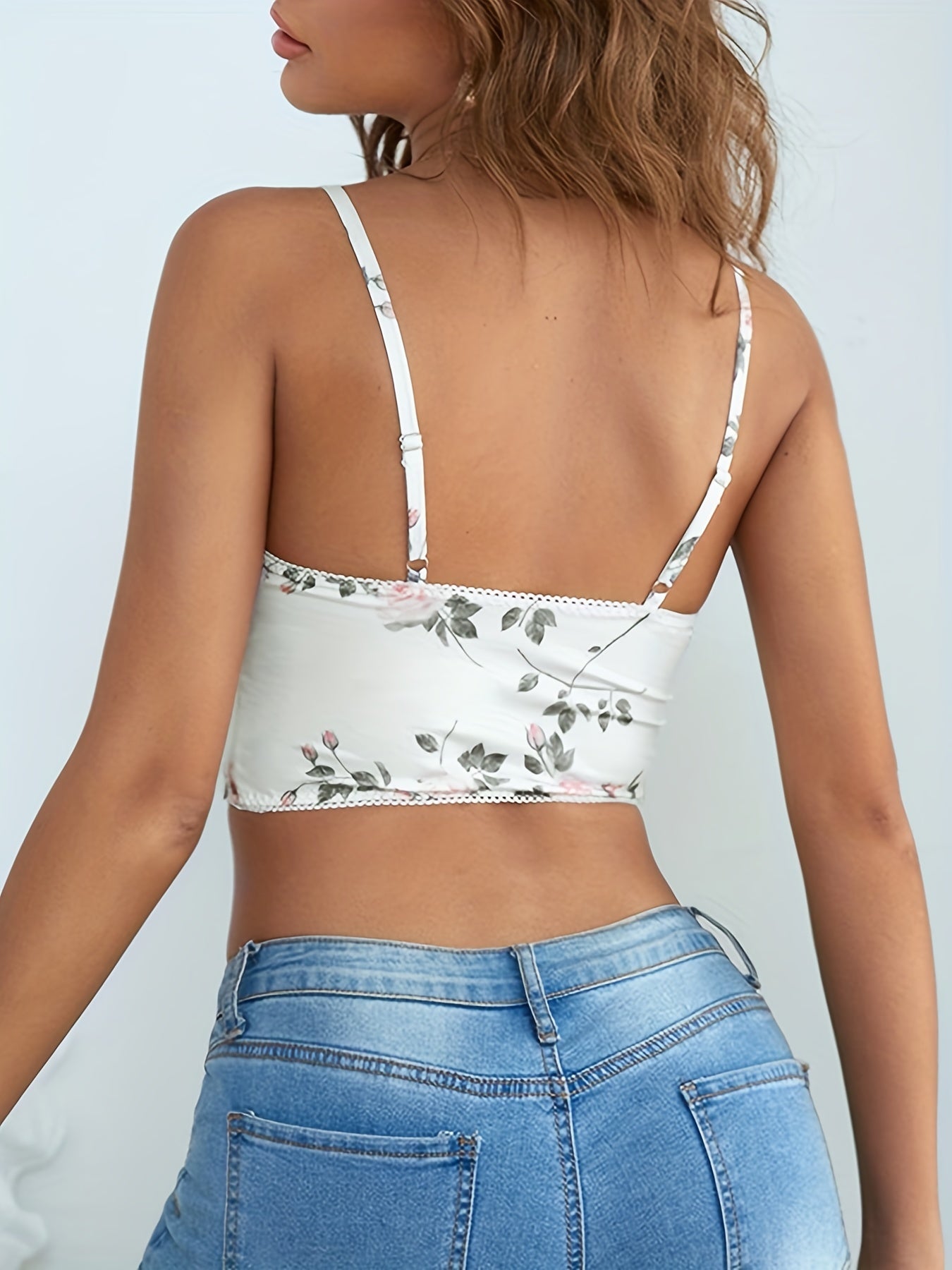 Floral Print Cami Crop Top Backless Bra
