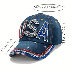 American Patch Baseball Cap with Rhinestone Decor