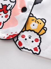 Girls Cartoon Bear Pajamas Set V Neck Button Top & Shorts Kids Summer Clothes