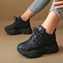 Women's Lace Up Thick Sole Chunky Sneakers Height Increased Platform
