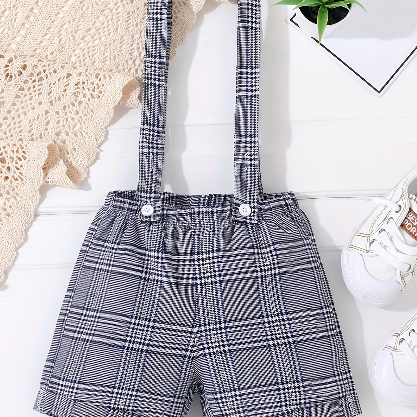 Baby Boys Plaid Suspender Shorts for Summer