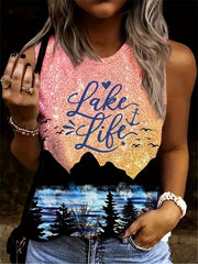 Women's Summer Tank Top All Over Print Crew Neck Casual Sleeveless Shirt