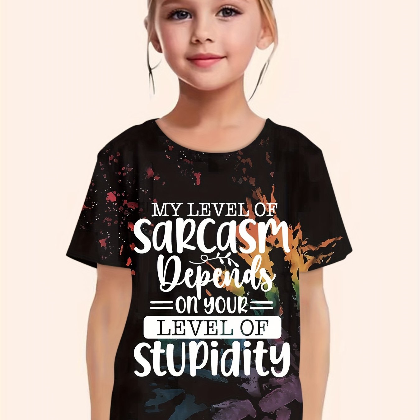 Sarcasm Level Graphic Crew Neck T shirt Short Sleeve Pullover