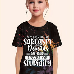Sarcasm Level Graphic Crew Neck T shirt Short Sleeve Pullover