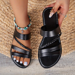 Women's Braided Flat Slide Sandals Non Slip Shoes