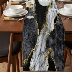 Long Golden Marble Texture Malachite Abstract Linen Table Runner 13x72