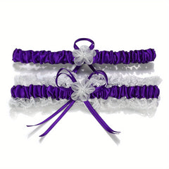 Satin Lace Bridal Garter with Ribbon Bowknot Elastic Straps