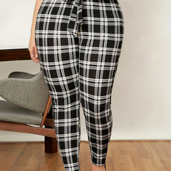 Plaid Print Stretch Leggings With Belt
