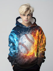 Boy's Baseball Print Hoodie Kid's Hooded Sweatshirt
