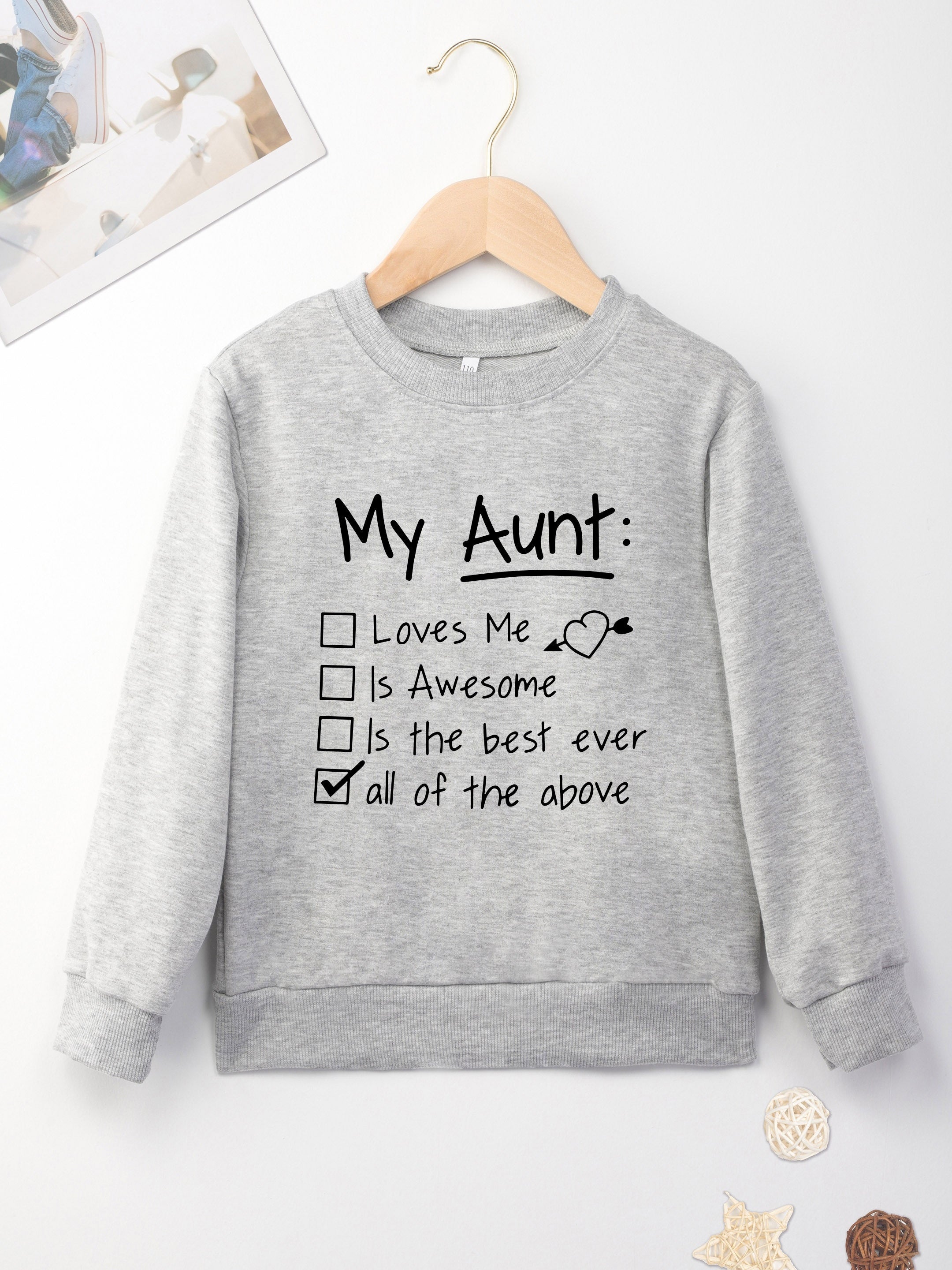 Girls Auntie Sweatshirt Letter Print Crew Neck Tops Casual Long Sleeve Pullovers