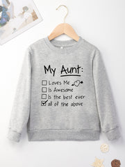 Girls Auntie Sweatshirt Letter Print Crew Neck Tops Casual Long Sleeve Pullovers