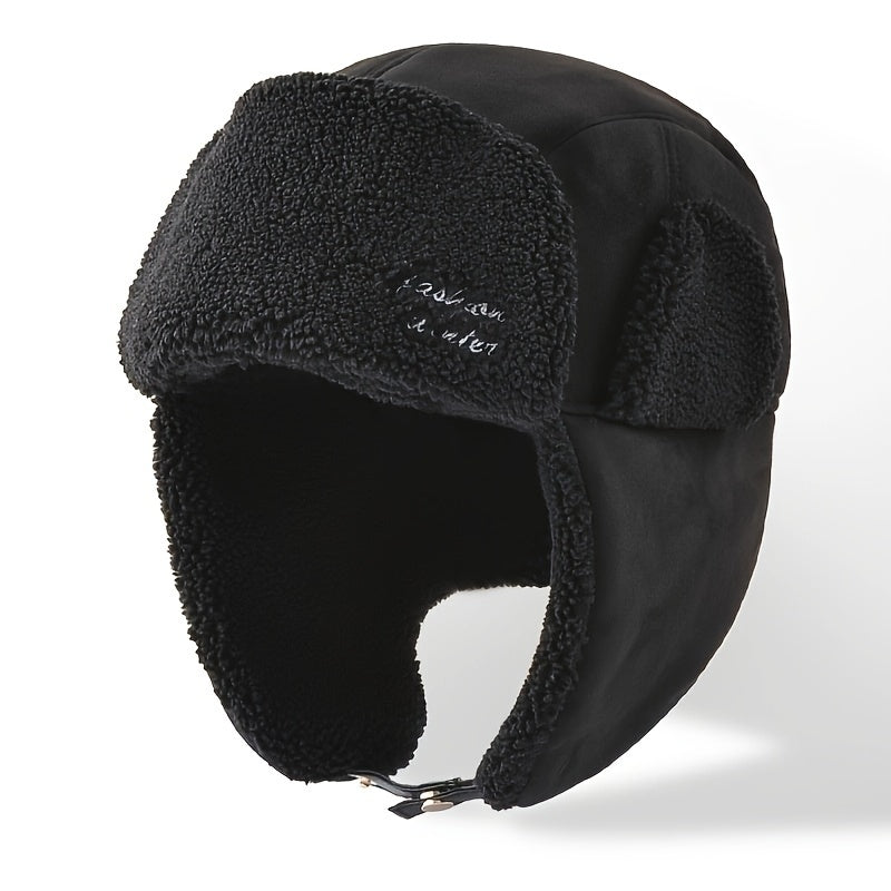 Winter Lamb Fleece Trapper Hat Skiing Windproof Warm Hat