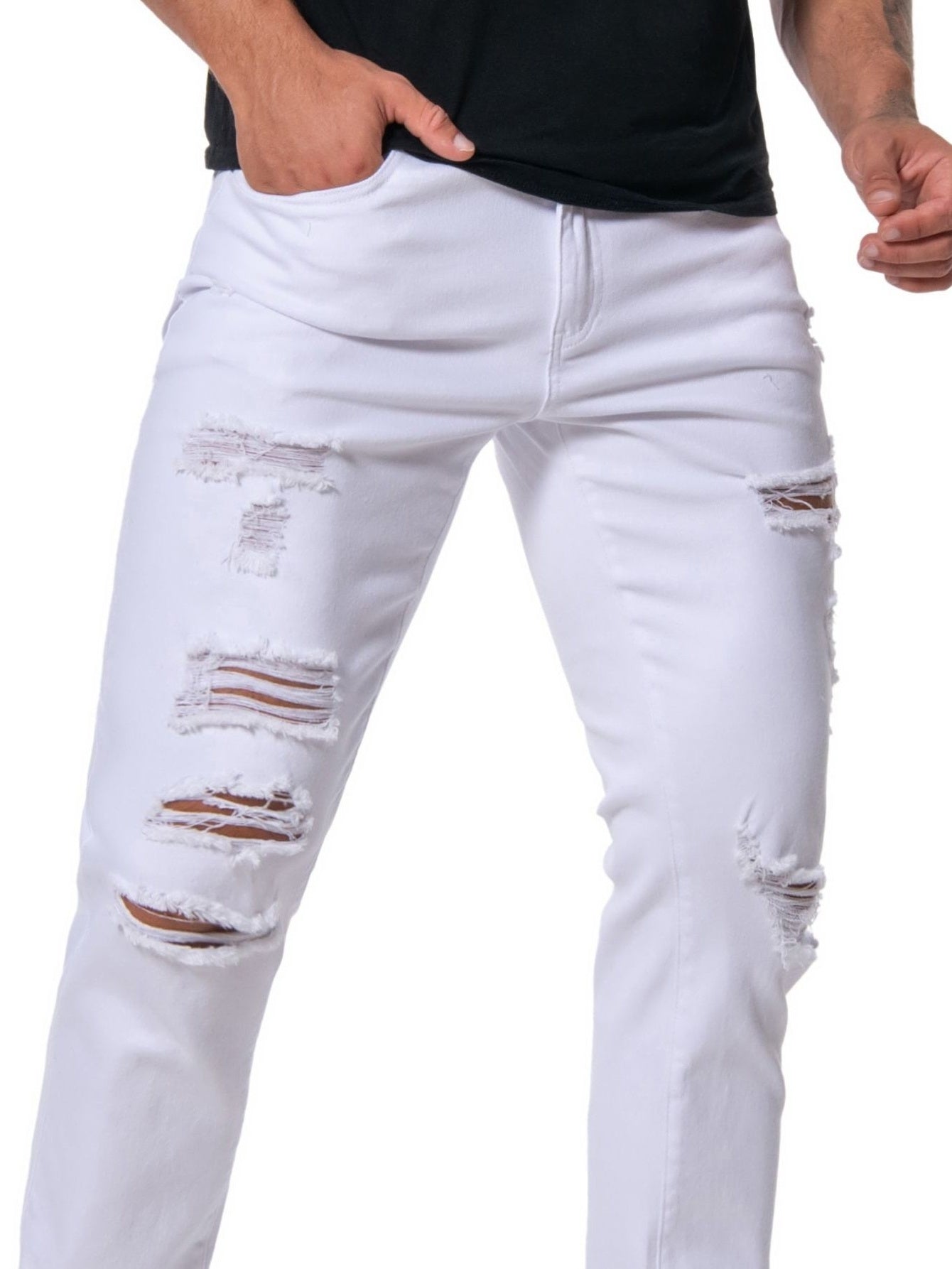 Men's Slim Fit Ripped Jeans Casual Street Style Denim Pants