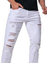 Men's Slim Fit Ripped Jeans Casual Street Style Denim Pants
