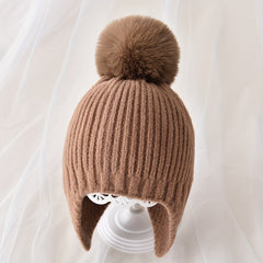 Children's Knitted Hat with Ear Protection and Fur Ball