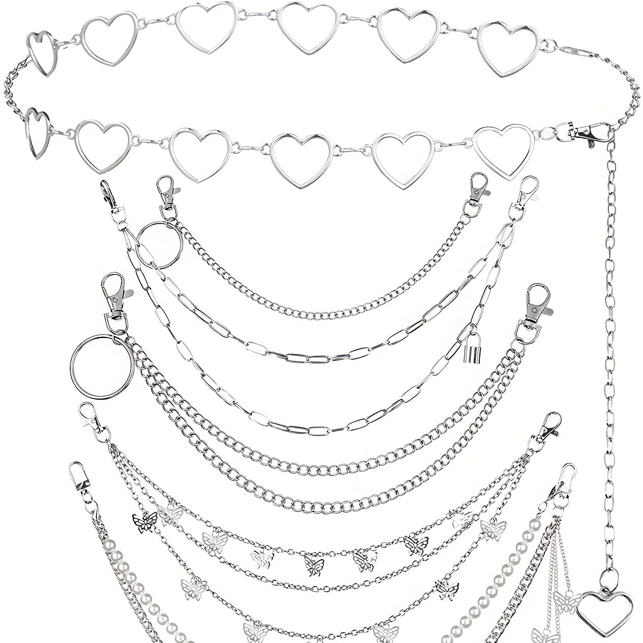 6pcs Punk Jeans Chain Waist Chain Hip hop Rock Chain For Men