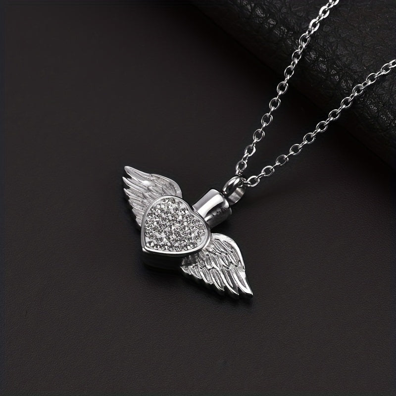 Cremation Urn Necklace For Ashes Birthstone Angel Wing