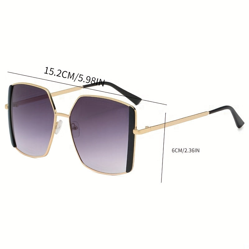 Oversized Gradient Lens Sunglasses Metal Frame UV400