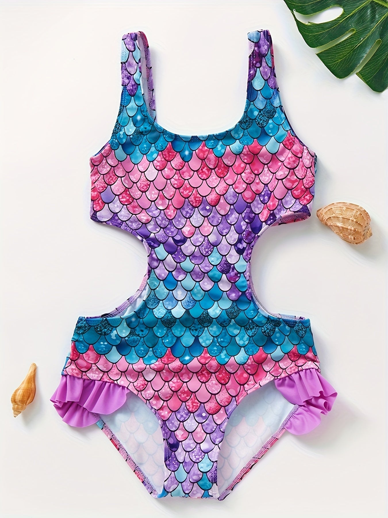 Girls Swimsuit Gradient Fish Scale Print Onesie Swimsuit