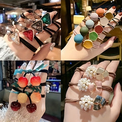 Cherry Fruit Ribbon Hair Ties Set with Bowknot - 15pcs