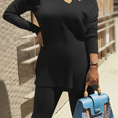 Solid Cut Out Long Sleeve Tee & Leggings 2 Piece Set