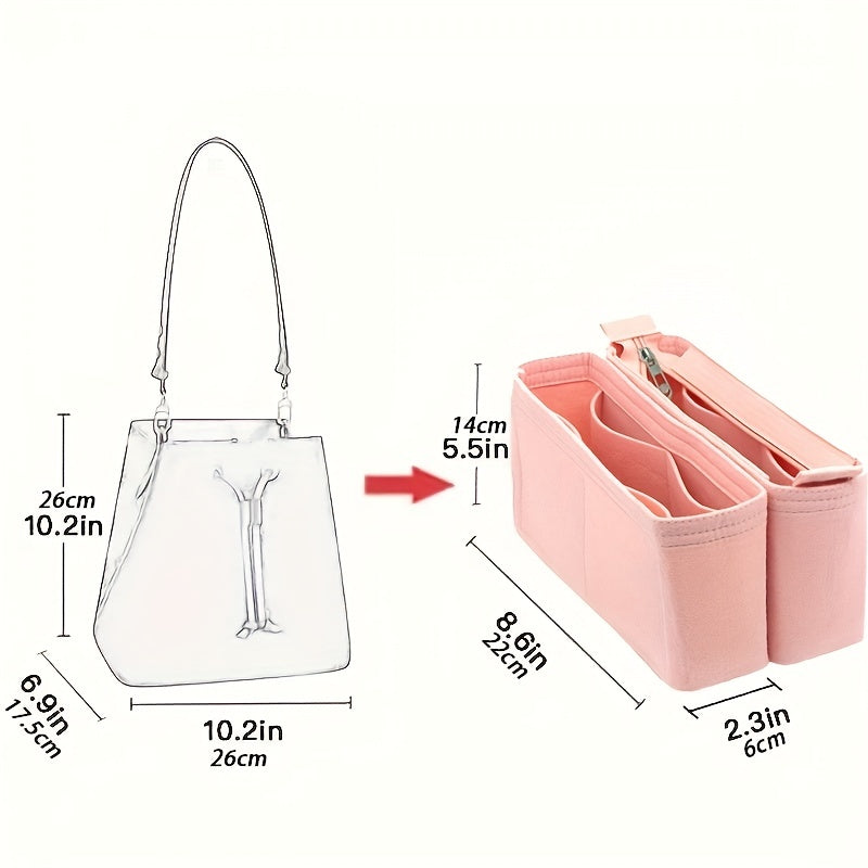2pcs Felt Insert Organizer Storage Bag Zipper Liner Lightweight Portable Bag